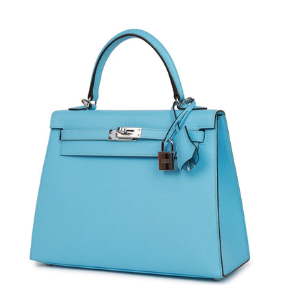 Hermes Kelly 25 Sellier Celeste Epsom Palladium Hardware