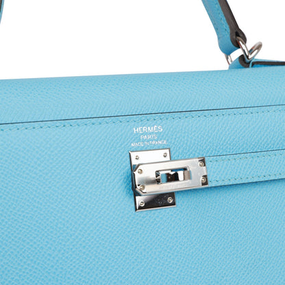 Hermes Kelly 25 Sellier Celeste Epsom Palladium Hardware