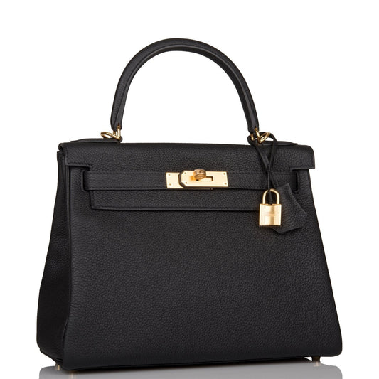 Hermes Kelly 28 Retourne Black Togo Gold Hardware
