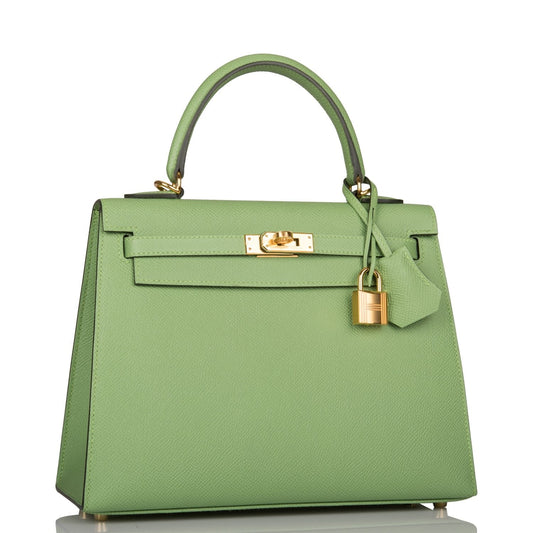 Hermes Kelly 25 Sellier Vert Criquet Epsom Gold Hardware