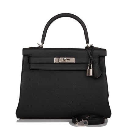 Hermes Kelly 28 Retourne Black Togo Palladium Hardware