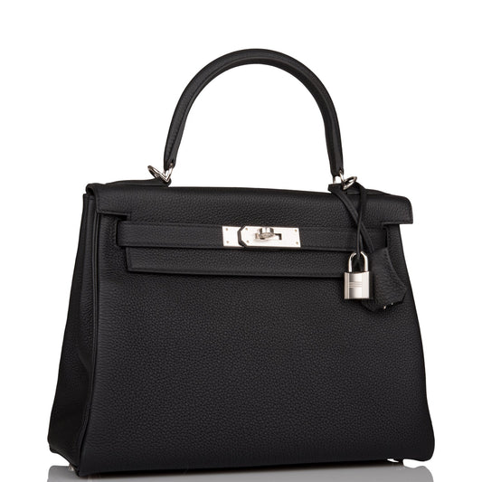 Hermes Kelly 28 Retourne Black Togo Palladium Hardware