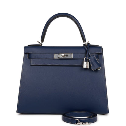 Hermes Special Order (HSS) Kelly 28 Sellier Bleu Indigo Epsom Palladium Hardware