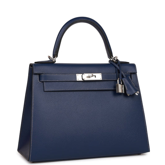 Hermes Special Order (HSS) Kelly 28 Sellier Bleu Indigo Epsom Palladium Hardware