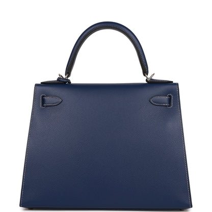Hermes Special Order (HSS) Kelly 28 Sellier Bleu Indigo Epsom Palladium Hardware
