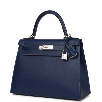 Hermes Special Order (HSS) Kelly 28 Sellier Bleu Indigo Epsom Palladium Hardware