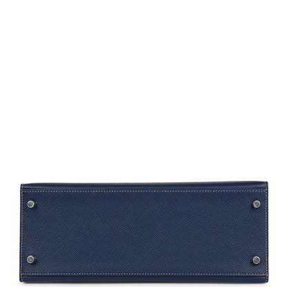 Hermes Special Order (HSS) Kelly 28 Sellier Bleu Indigo Epsom Palladium Hardware
