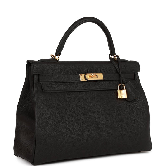 Hermes Kelly 32 Retourne Black Togo Gold Hardware