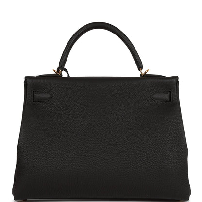 Hermes Kelly 32 Retourne Black Togo Gold Hardware