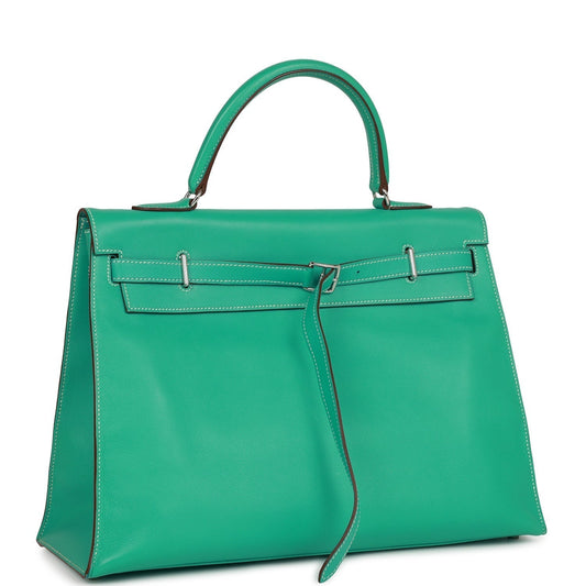 Hermes Kelly 35 Flat Lagoon Swift Palladium Hardware