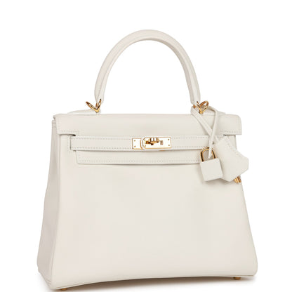 Hermes Kelly 25 Retourne White Swift Gold Hardware