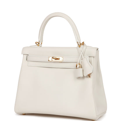 Hermes Kelly 25 Retourne White Swift Gold Hardware