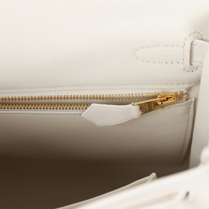 Hermes Kelly 25 Retourne White Swift Gold Hardware