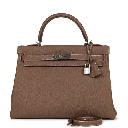 Hermes Kelly 32 Retourne Etoupe Togo Palladium Hardware