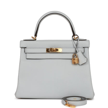 Hermes Kelly 28 Retourne Bleu Pale Clemence Gold Hardware