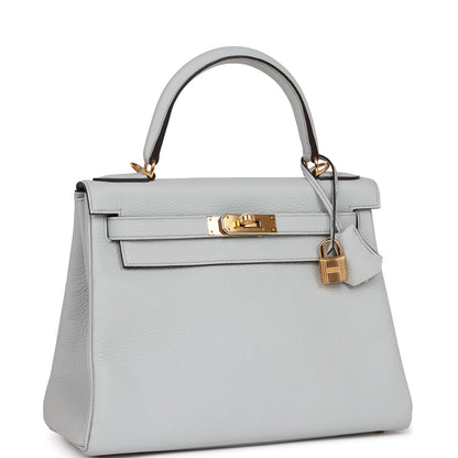 Hermes Kelly 28 Retourne Bleu Pale Clemence Gold Hardware