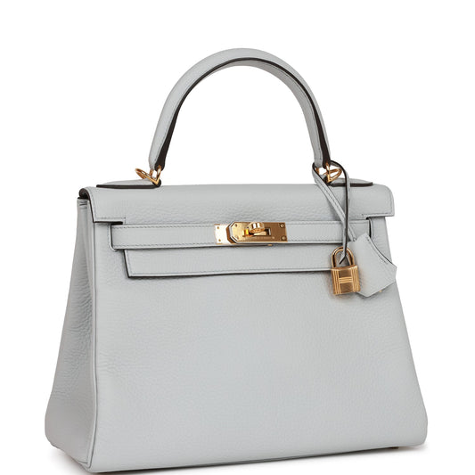Hermes Kelly 28 Retourne Bleu Pale Clemence Gold Hardware
