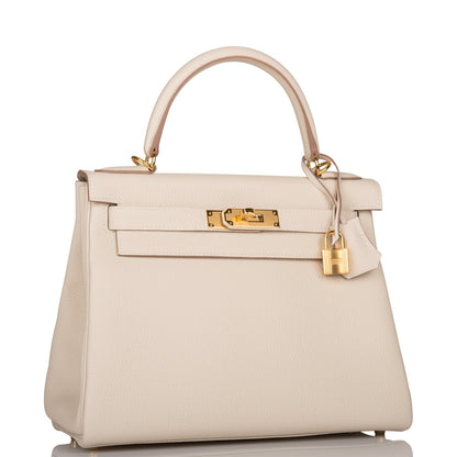 Hermes Kelly 28 Retourne Craie Togo Gold Hardware