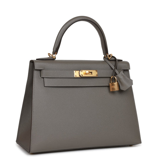 Hermes Kelly 28 Sellier Gris Meyer Epsom Gold Hardware