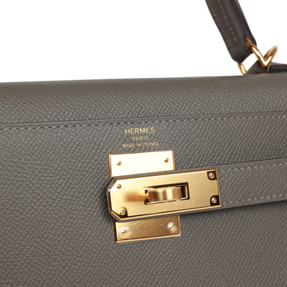 Hermes Kelly 28 Sellier Gris Meyer Epsom Gold Hardware