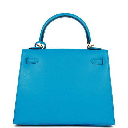 Hermes Kelly 25 Sellier Bleu Frida Chevre Gold Hardware