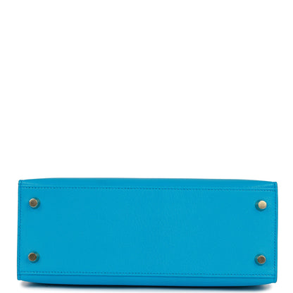Hermes Kelly 25 Sellier Bleu Frida Chevre Gold Hardware
