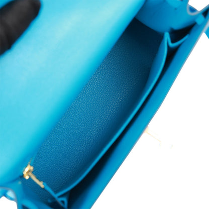 Hermes Kelly 25 Sellier Bleu Frida Chevre Gold Hardware