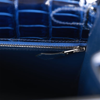 Hermes Kelly 28 Sellier Bleu Saphir Shiny Porosus Crocodile Palladium Hardware