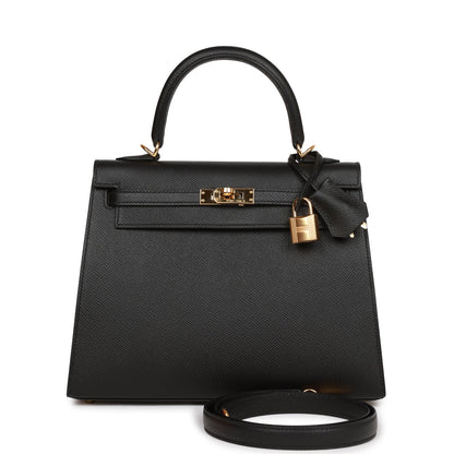 Hermes Kelly 25 Sellier Black Epsom  Gold Hardware