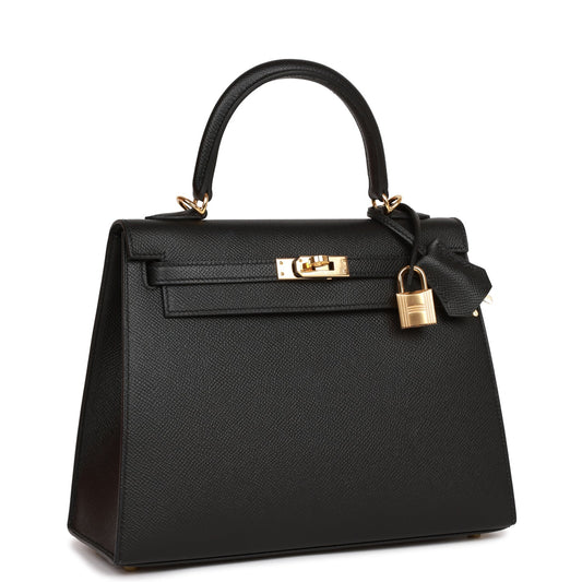 Hermes Kelly 25 Sellier Black Epsom  Gold Hardware