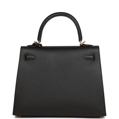 Hermes Kelly 25 Sellier Black Epsom  Gold Hardware