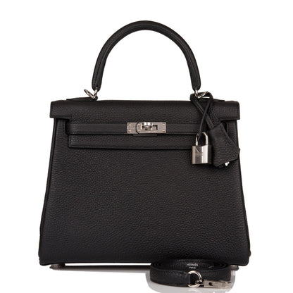 Hermes Kelly 25 Retourne Black Togo Palladium Hardware