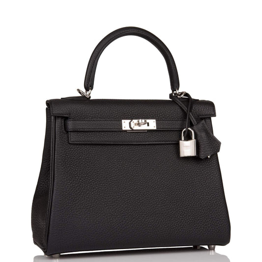 Hermes Kelly 25 Retourne Black Togo Palladium Hardware