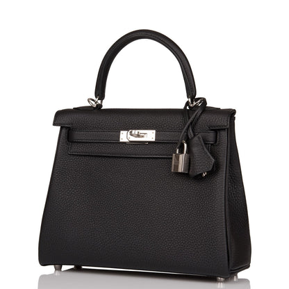 Hermes Kelly 25 Retourne Black Togo Palladium Hardware