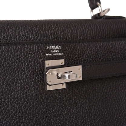Hermes Kelly 25 Retourne Black Togo Palladium Hardware