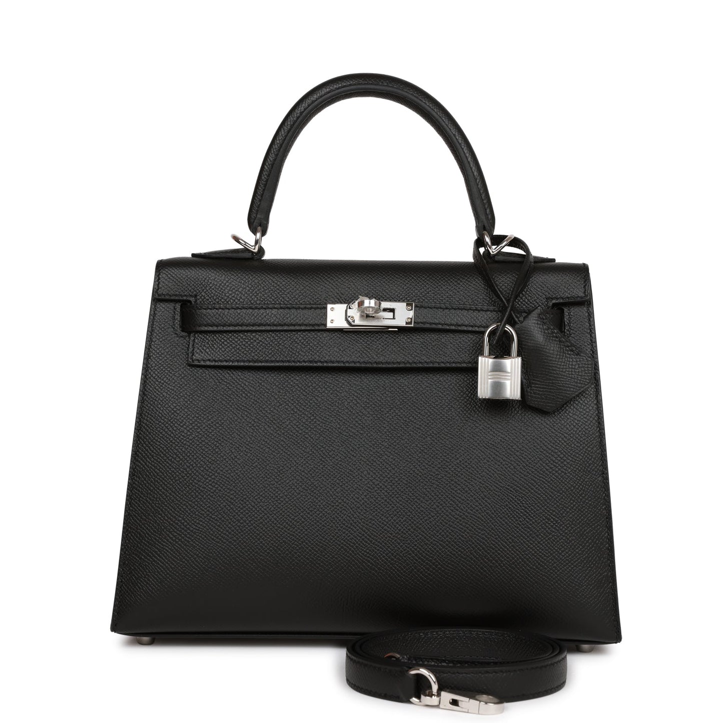Hermes Kelly 25 Sellier Black Epsom Palladium Hardware