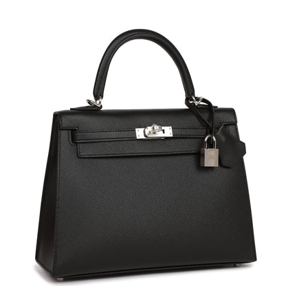 Hermes Kelly 25 Sellier Black Epsom Palladium Hardware