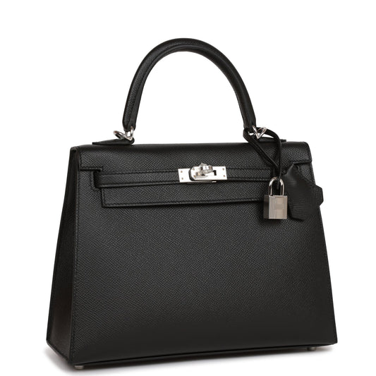 Hermes Kelly 25 Sellier Black Epsom Palladium Hardware