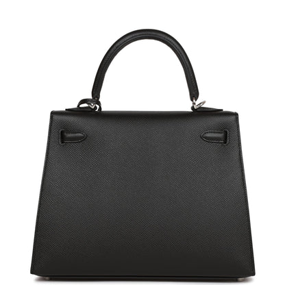Hermes Kelly 25 Sellier Black Epsom Palladium Hardware
