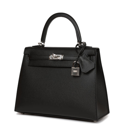 Hermes Kelly 25 Sellier Black Epsom Palladium Hardware