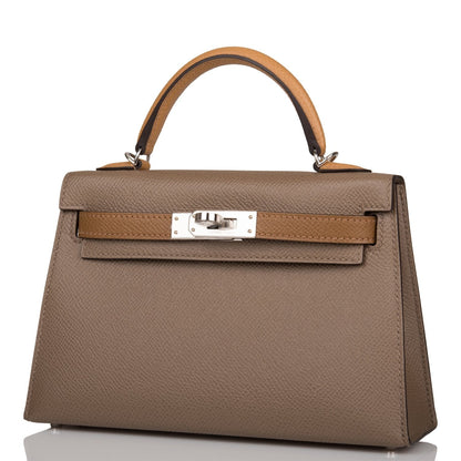 Hermes Kelly 20 Sellier Etoupe, Alezan and Biscuit Epsom Palladium Hardware