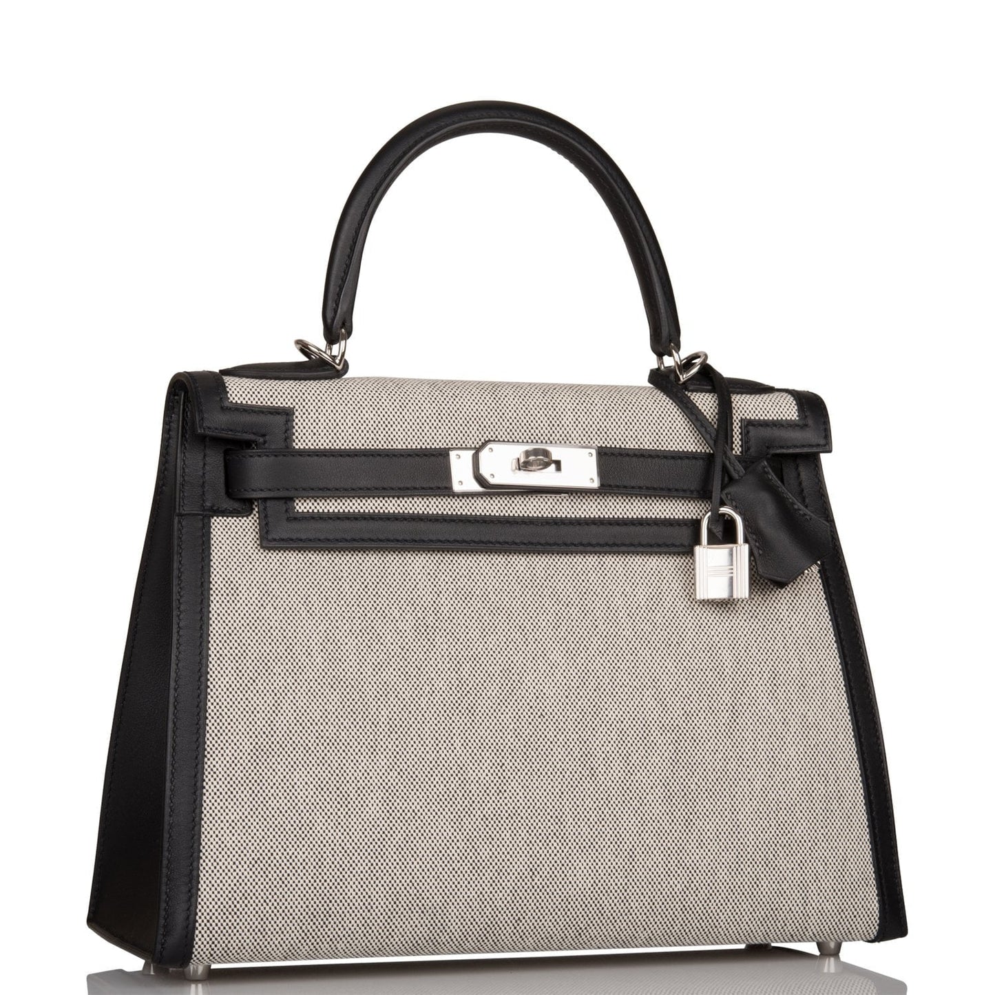 Hermes Kelly 28 Sellier Black Toile and Swift Palladium Hardware