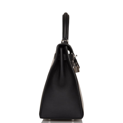 Hermes Kelly 28 Sellier Black Toile and Swift Palladium Hardware