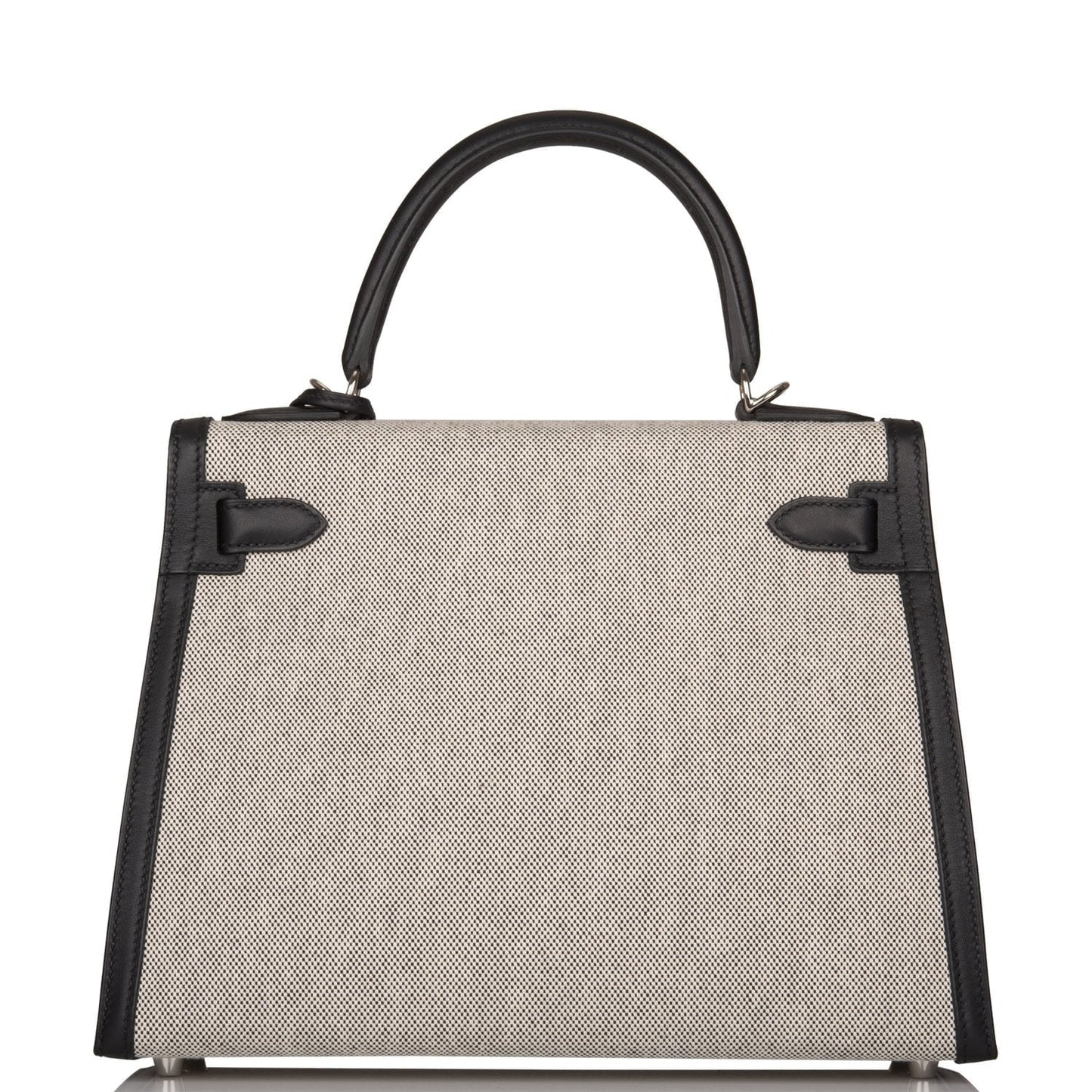 Hermes Kelly 28 Sellier Black Toile and Swift Palladium Hardware
