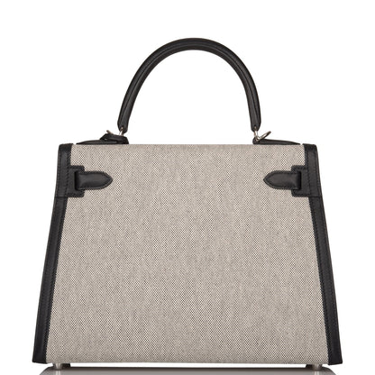 Hermes Kelly 28 Sellier Black Toile and Swift Palladium Hardware