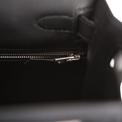 Hermes Kelly 28 Sellier Black Toile and Swift Palladium Hardware