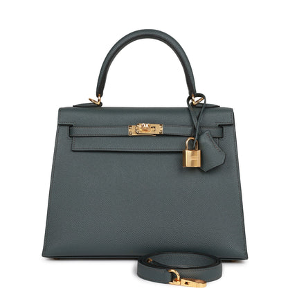 Hermes Kelly 25 Sellier Bleu Orage Epsom Gold Hardware