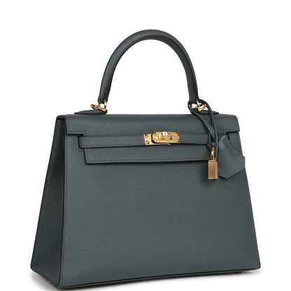 Hermes Kelly 25 Sellier Bleu Orage Epsom Gold Hardware