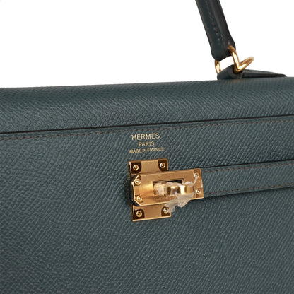Hermes Kelly 25 Sellier Bleu Orage Epsom Gold Hardware