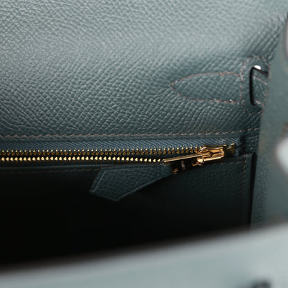 Hermes Kelly 25 Sellier Bleu Orage Epsom Gold Hardware